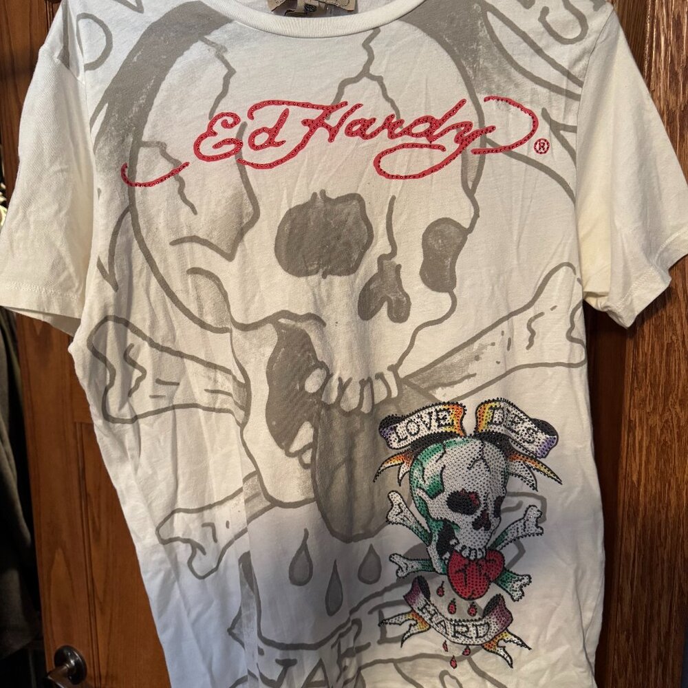Ed Hardy Love Dies Hard - RARE Men's T-Shirt - Large - Rhinestones